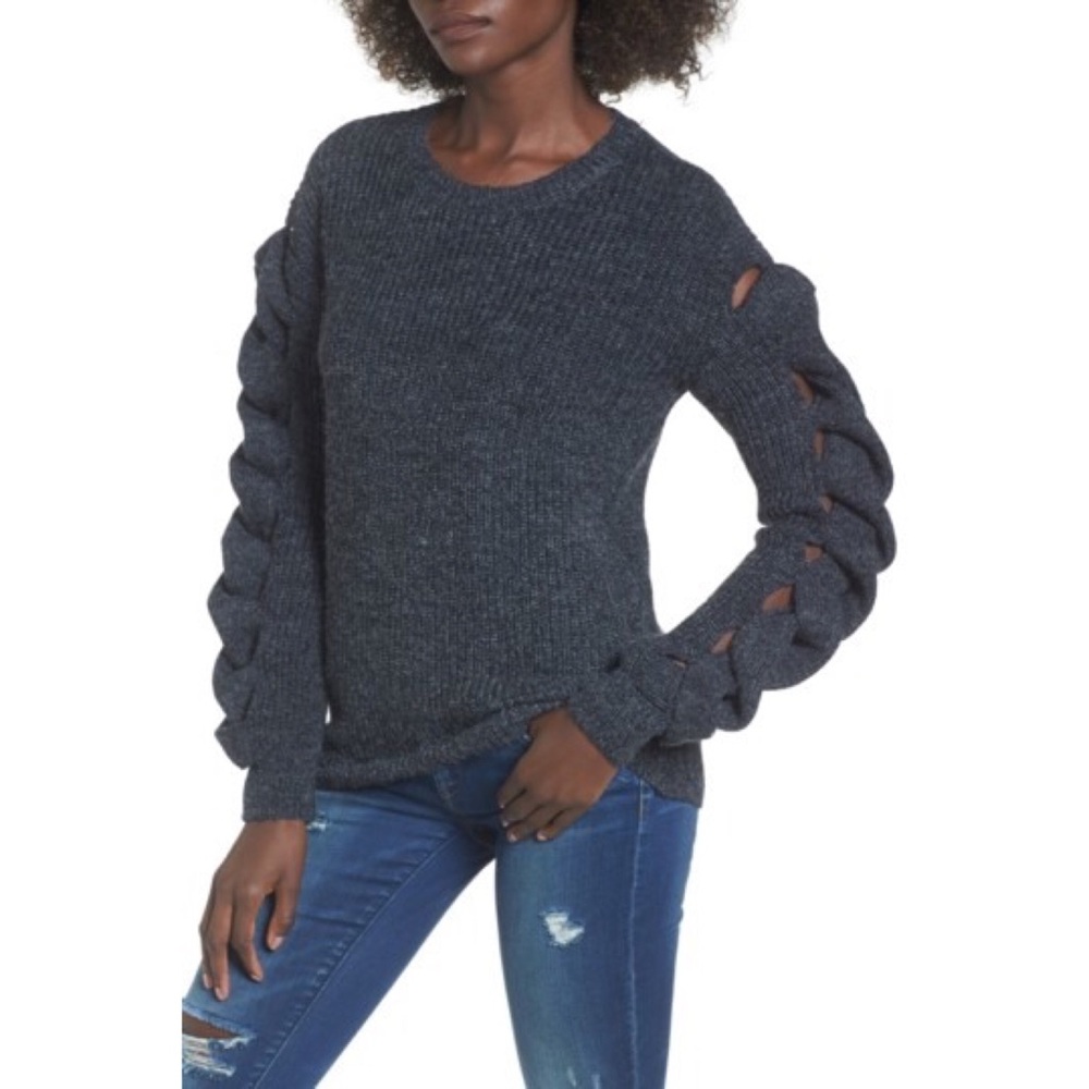 New Leith Gray Heathered Open Sleeves Sweater - Picture 7 of 8
